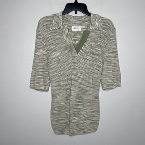 HOLZWEILER Knit Top Womens Large Green Green Short Sleeve Polo Viscose Blend